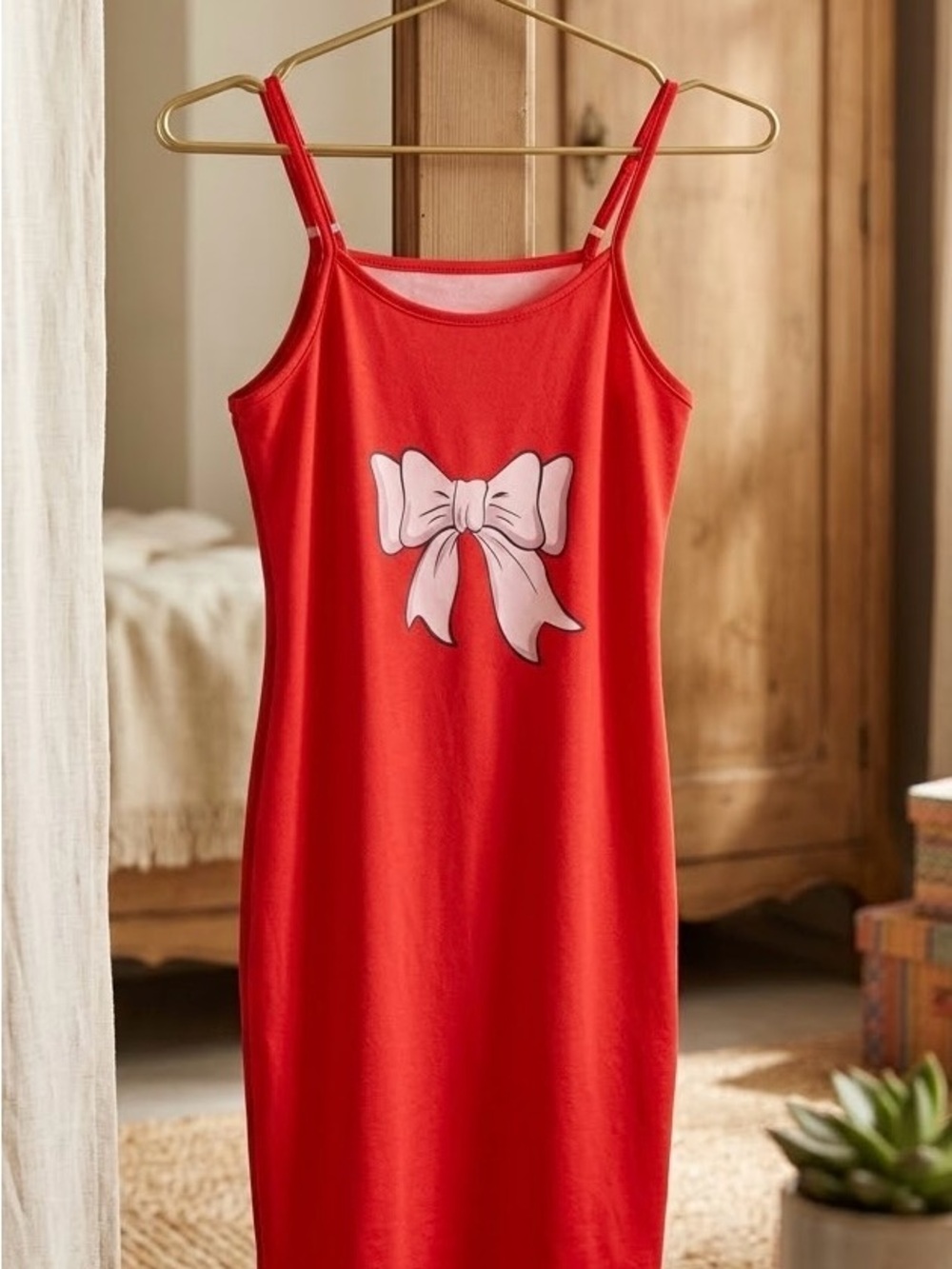 Silk Road 2050 Coquette Bow Red Loungewear Dress / Nightdress